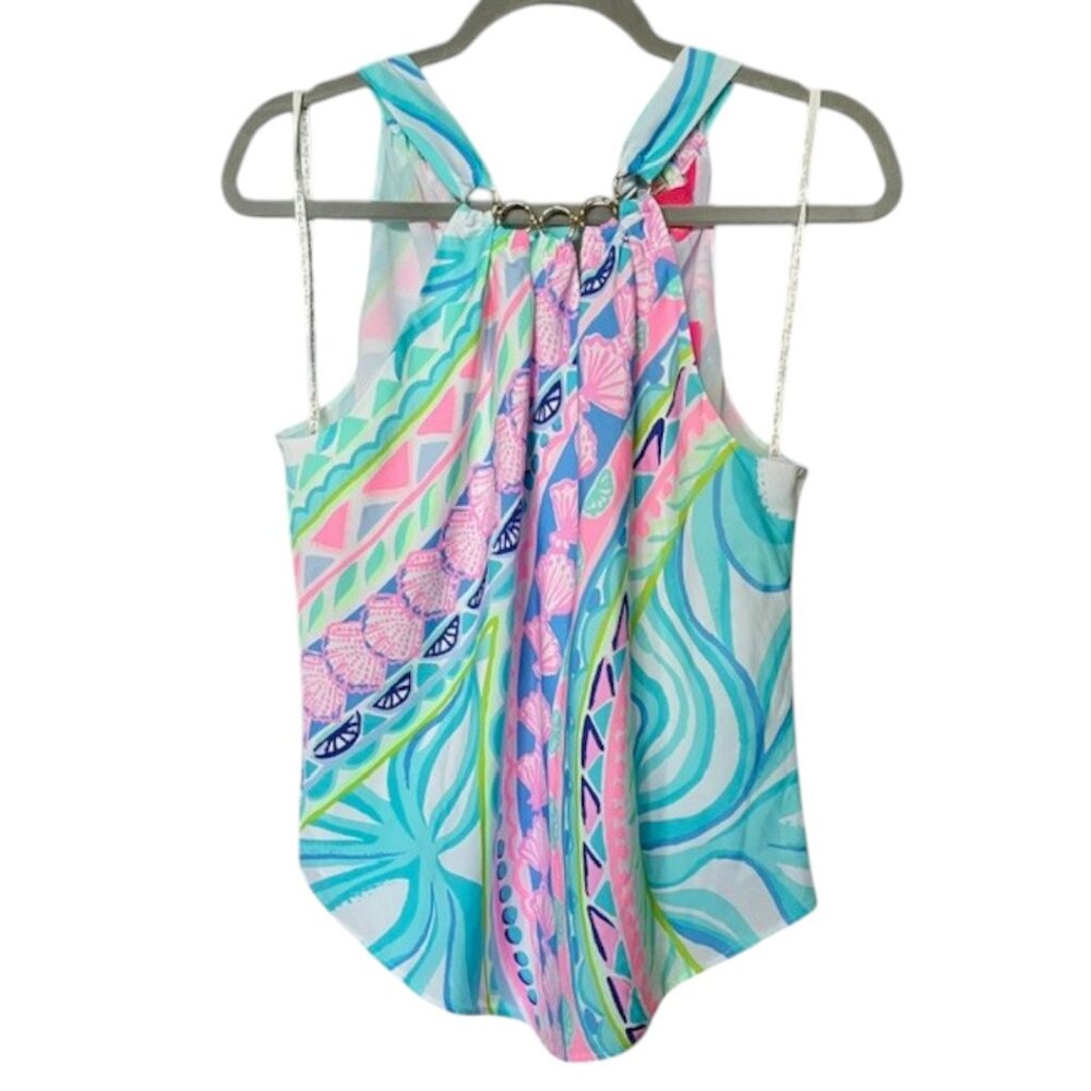 SOLD Lilly Pulitzer Julien Halter Multi Coco Island Engineered Pink Blue Top S - Picture 3 of 14